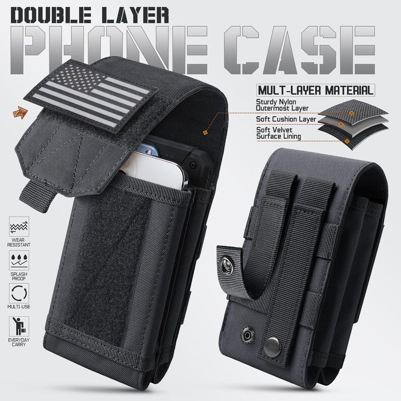 RXW Molle Phone Pouch Tactical Phone Holster Universal Dual Cell Phone Holder Utility EDC Pouch with US Flag Patch - Image 4